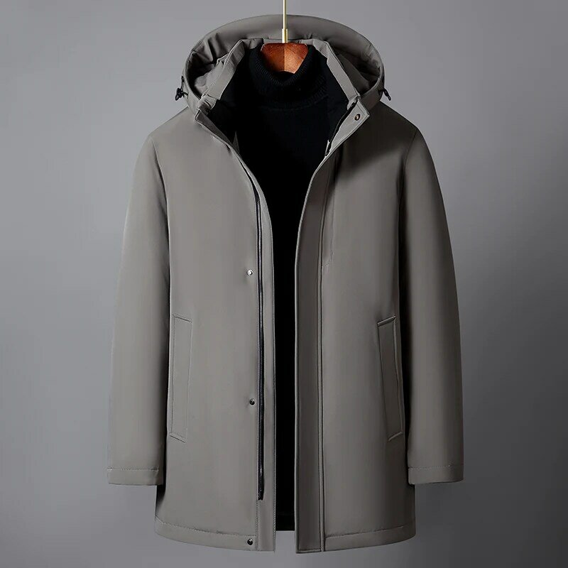 Пуховик для мужчин среднего возраста, зимняя высококачественная брендовая куртка со съемной подкладкой, мужское зимнее пальто на белом утином пуху, толстые теплые парки с капюшоном