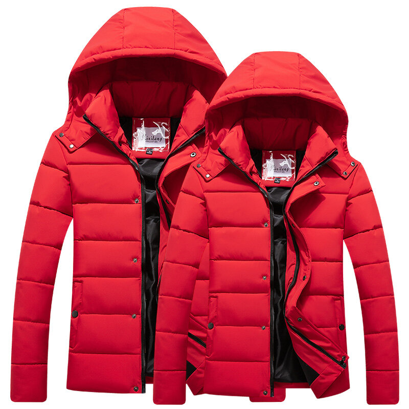 Mantel bertudung untuk pria, mantel parka musim dingin hangat katun tebal ukuran Plus 2023, jaket Luaran warna polos untuk pria