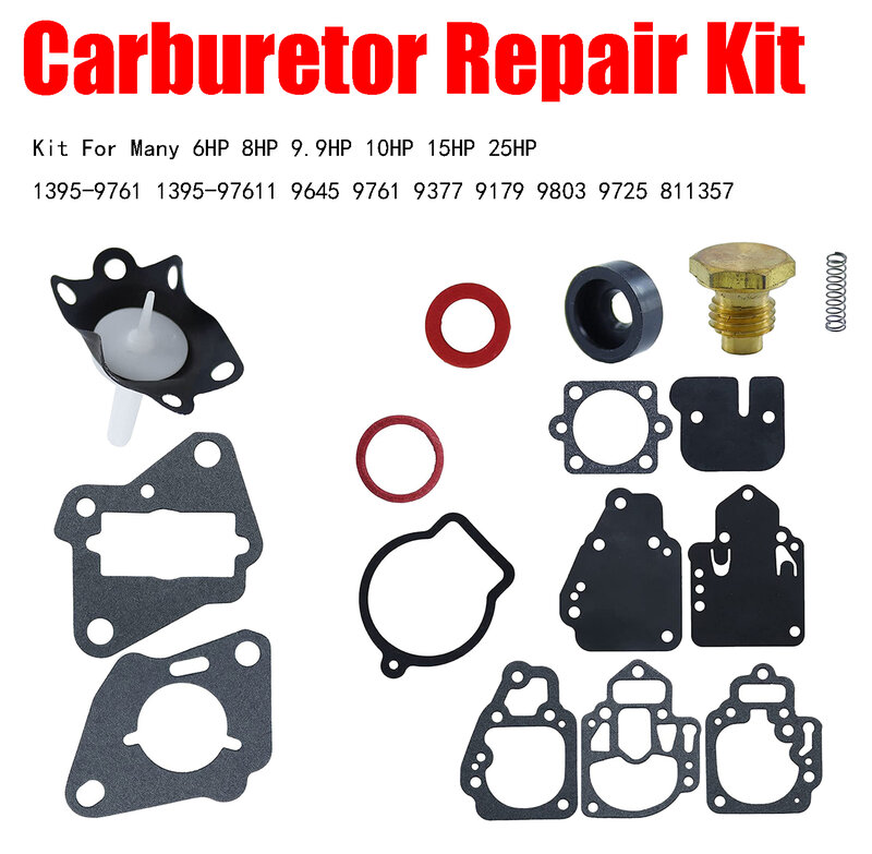 Kwikmariner Carb Carburateur Reparatie Kit Voor Vele 6pk 8pk 9,9pk 10pk 15pk 25pk 1395-9761 1395-97611 9645 9761 9377