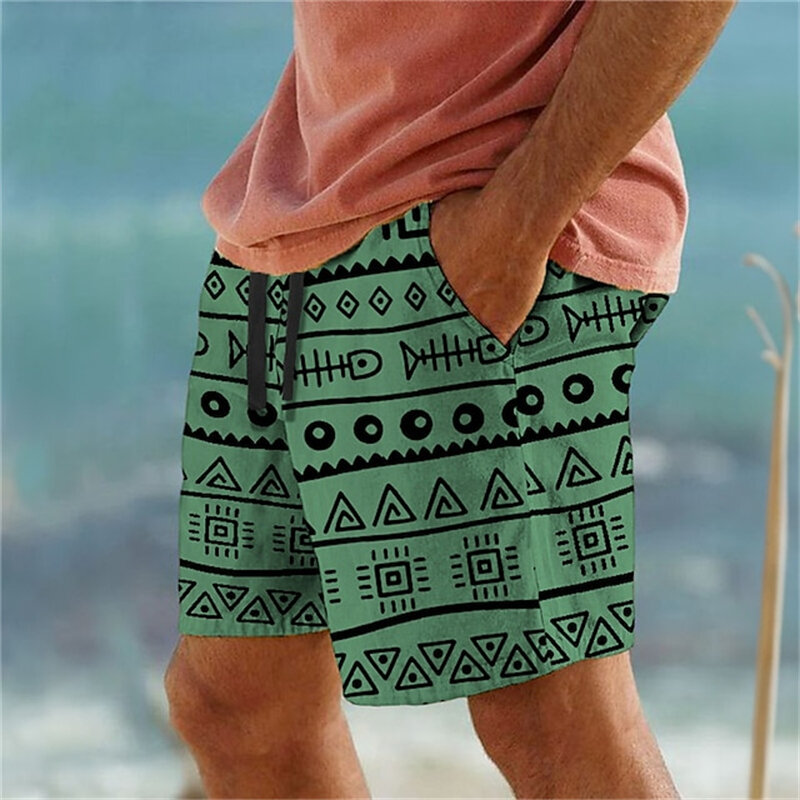 Daily Casual Boys Kids Short Pants Harajuku Street Geometry Abstract Print Quick Drying Trunks Homme Ice Shorts Lace-up Swimsuit