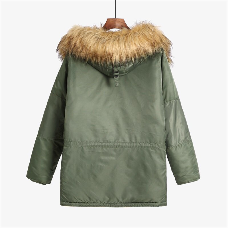 Parka slim fit grossa com capuz de pele para homens, jaqueta militar acolchoada, roupas frias, casaco de inverno, 2024