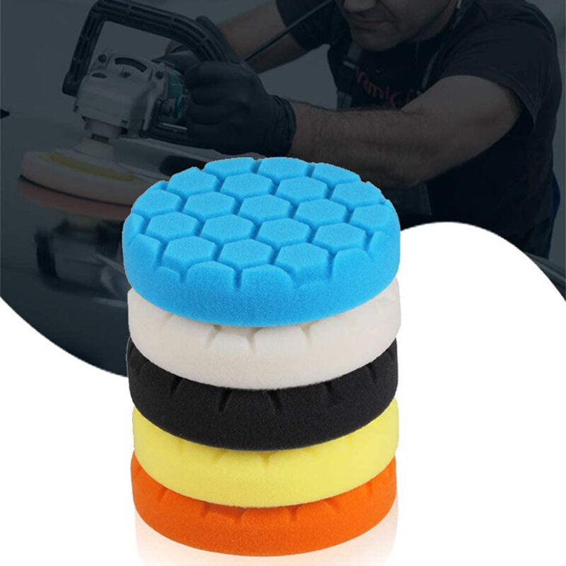 5 Pack 3/4/5/6/7 Inch Compound Buffing Polishing Pads Cutting Sponge Pads Kit for Car Buffer Polisher Compounding and Waxing
