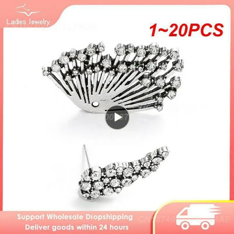 1 ~ 20 pezzi semplici orecchini a bottone a forma di ala per le donne brillanti strass zirconi orecchini di fidanzamento da sposa femminili moda