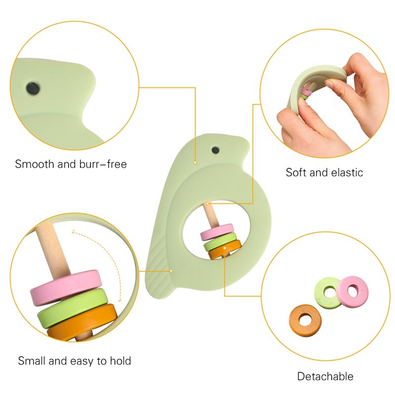 Hochet en Silicone en forme d'oiseau, jouets éducatifs pour nouveau-nés, anneau de dentition sain pour bébés
