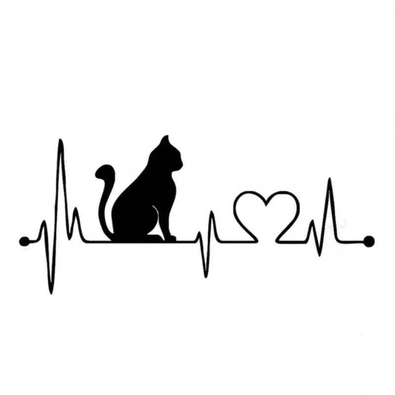 Stiker dinding kartun ECG mobil, pribadi kucing kartun ECG mode dekorasi animasi kamar mandi 10cm