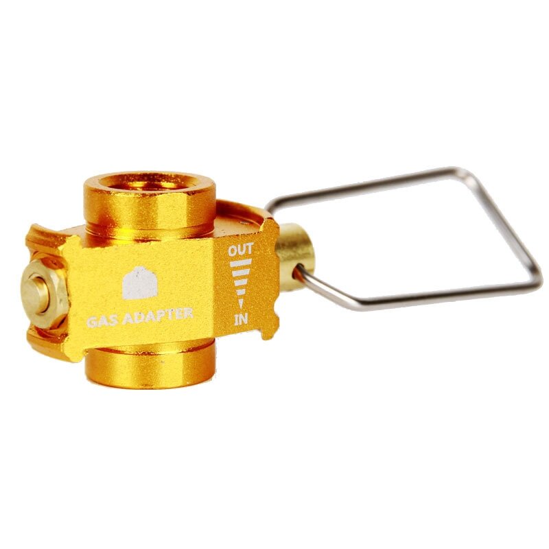 Katup adaptor Gas berkemah, konverter pemindah Gas Kemah, adaptor konversi tangki datar isi ulang, emas