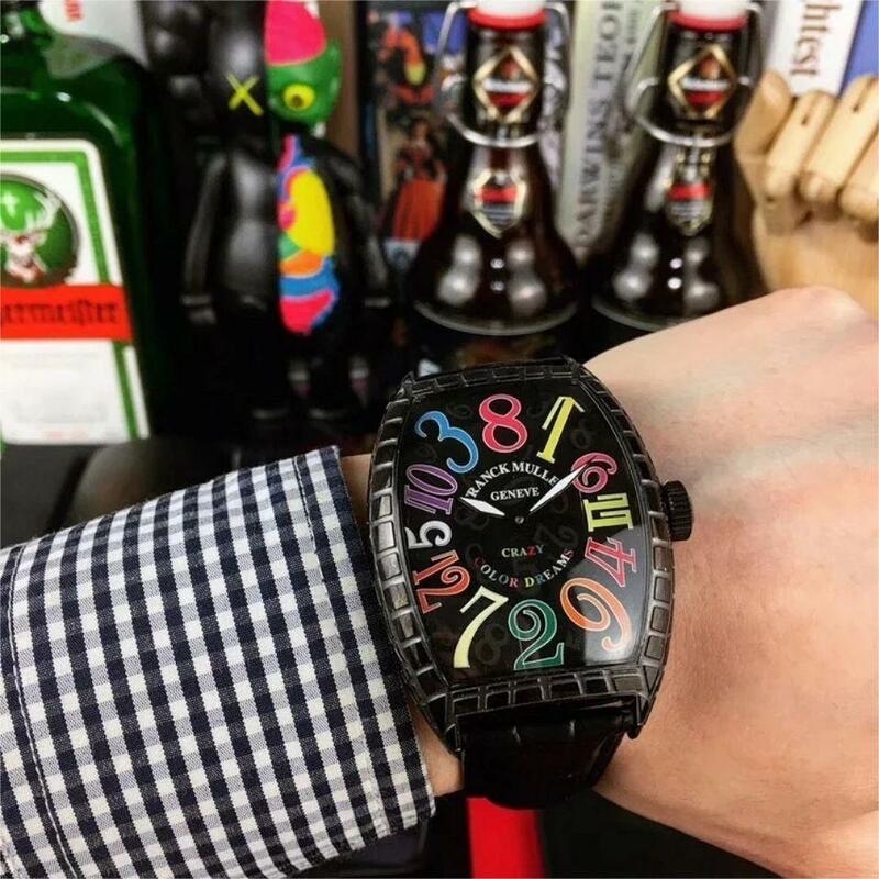 Franck Muller-automático mecânico relógio mostrador grande para homens, relógios de luxo Tonneau, jacaré personalizado, relógio à prova d'água