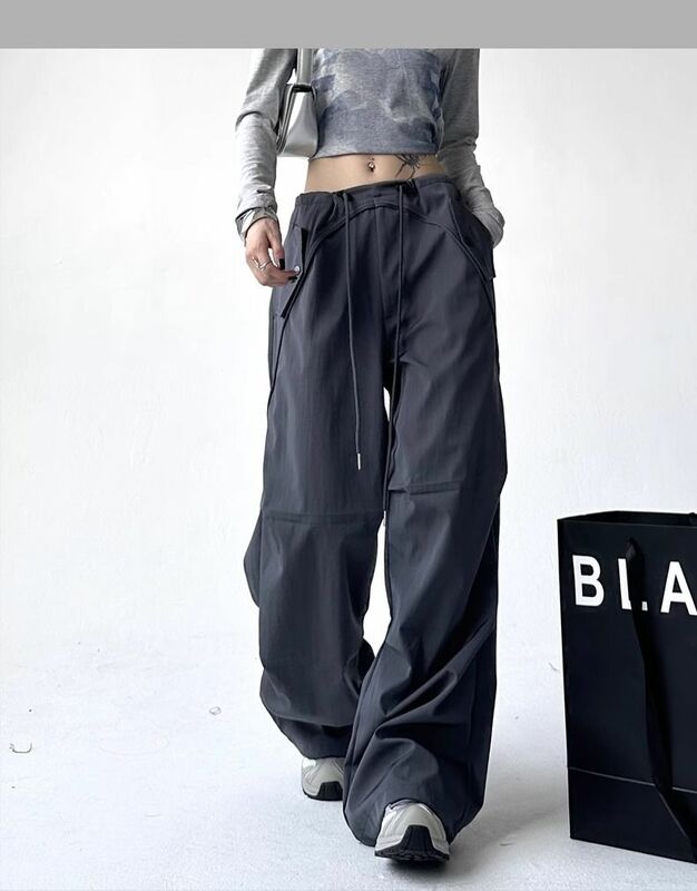 Брюки-карго на шнуровке, модные прямые брюки с высокой талией и карманами, женские брюки с широкими штанинами
