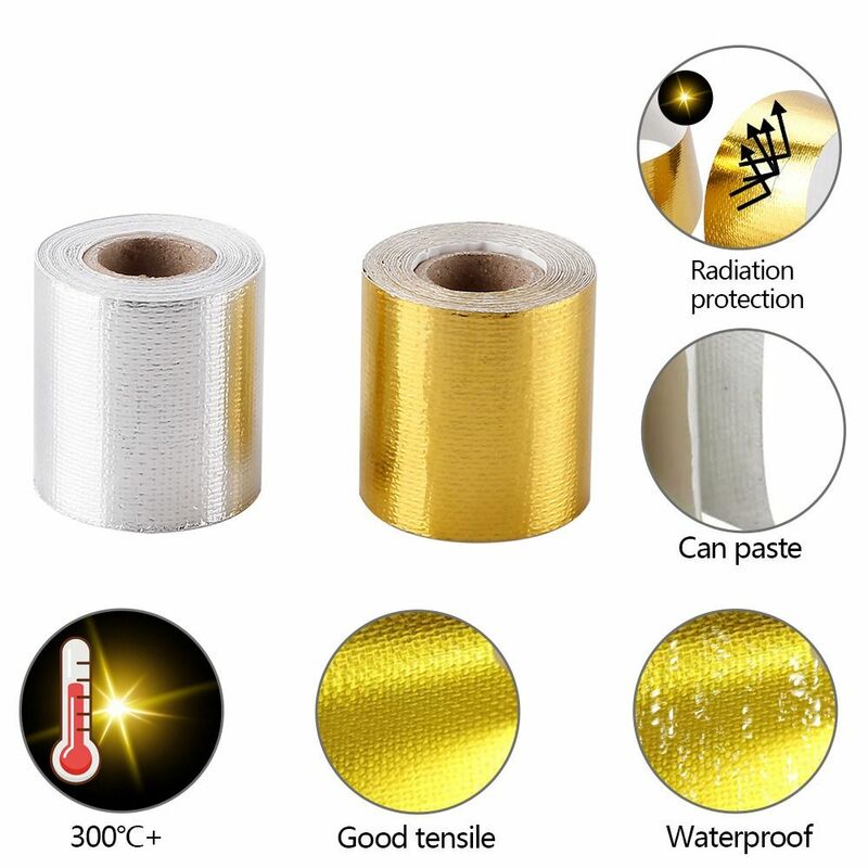 5CM*5M Heat Insulation Wrapping Tape Gold Silver Aluminum Foil Exhaust Pipe Protector Accessories Thermostability