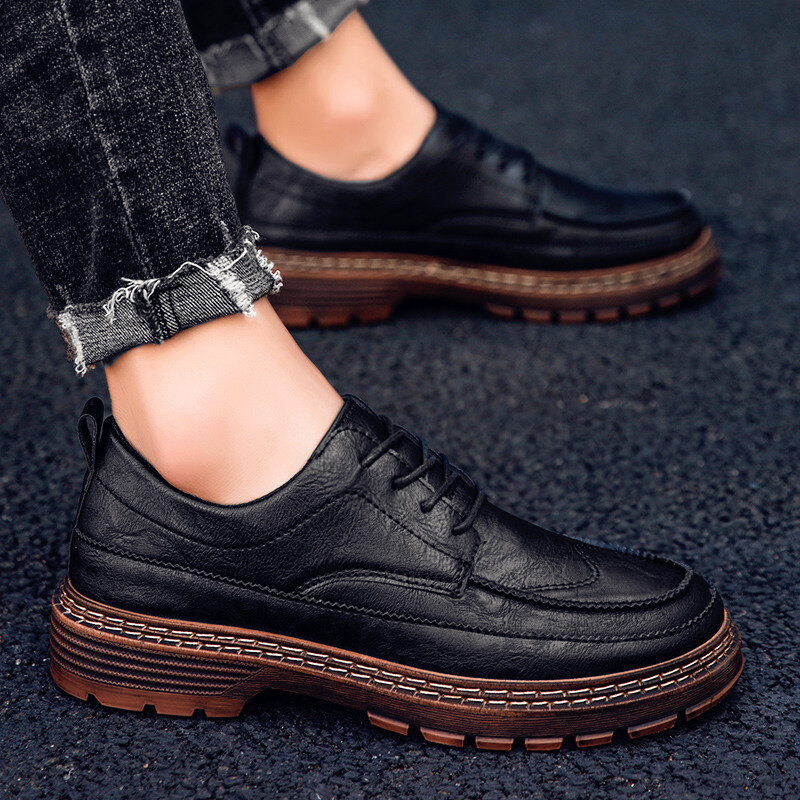 Zapatos Oxford de cuero con cordones para hombre, calzado informal, clásico, Retro