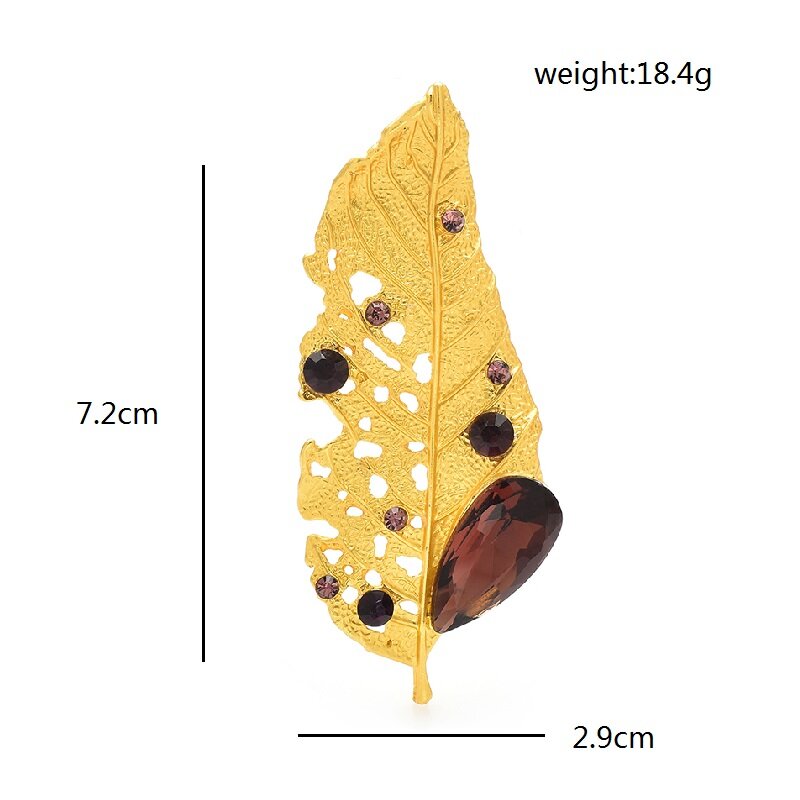 Wuli&baby Crystal Golden Leaf Brooches For Women Unisex Metal With Wormholes Leaves Plants Party Office Brooch Pins Gifts