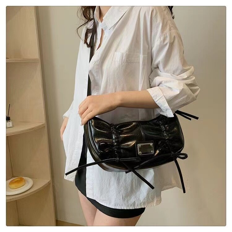 Bow Small Crossbody Bags for Women  Korean Fashion Silver PU Leather Shoulder Bag Underarm Bags Handbags and Purses