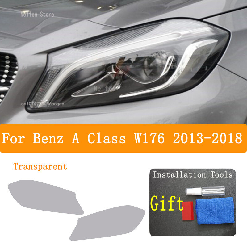 ฟิล์มป้องกันไฟหน้ารถสำหรับ BENZ A Class 2013-2018 W176ใสสติกเกอร์ TPU สีดำใส