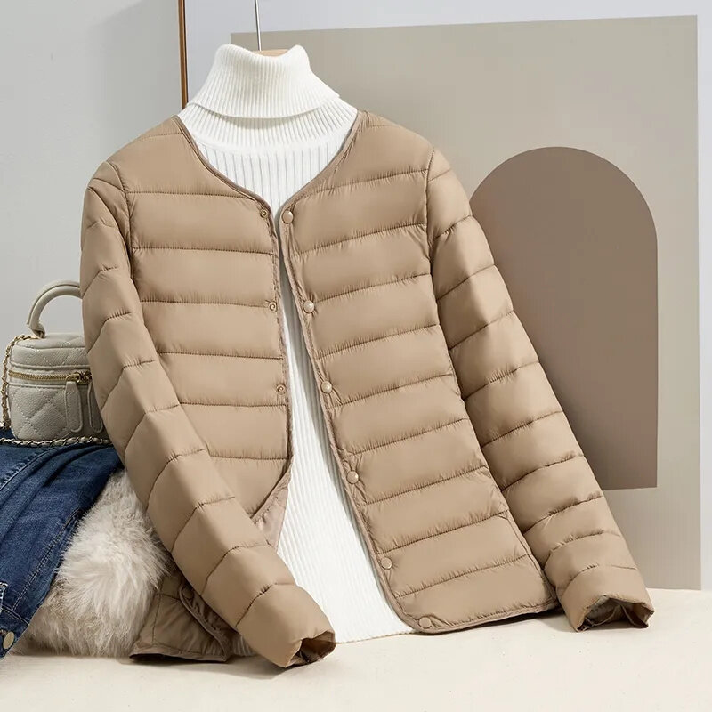 핑크 여성용 경량 다운 코튼 재킷, 용수철 가을 코트 상의, 짧은 여성 코튼 재킷, 슬림하고 따뜻한 아우터, 2024 신상