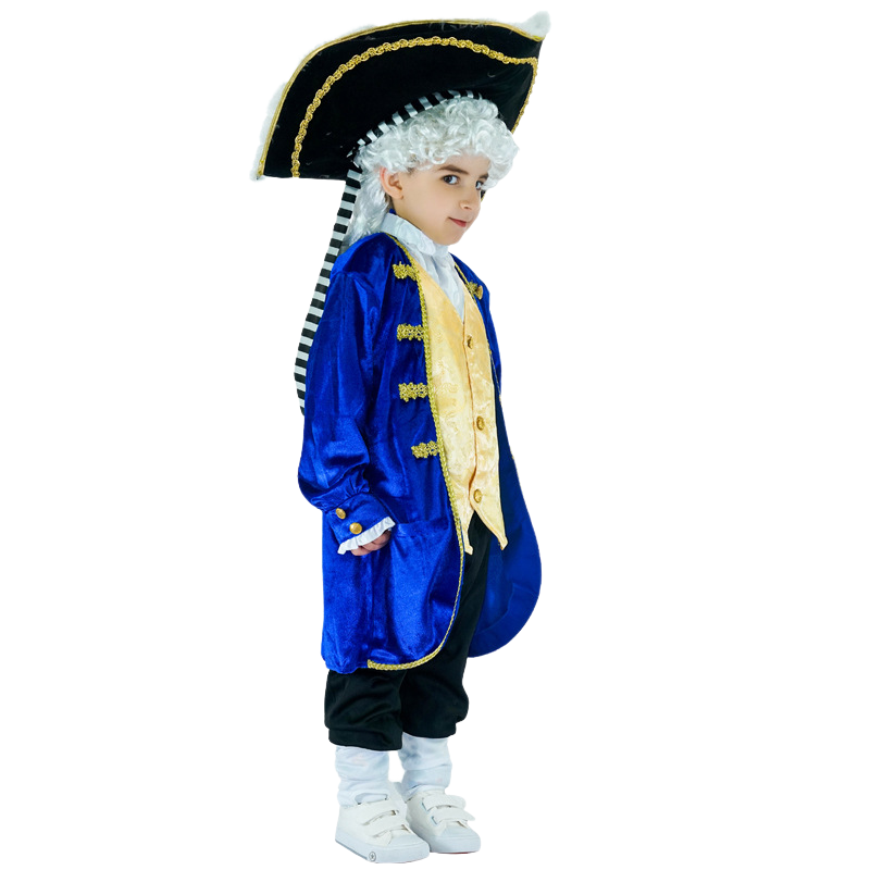 子供、休日のためのハロウィーンの海賊コスプレ衣装、男の子のための面白いセット、青のファッション、長袖の帽子、ステージパフォーマンス服