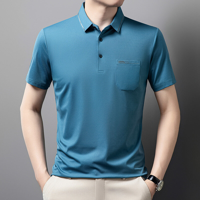Новинка 2024, мужская рубашка-поло из ледяного шелка с короткими рукавами, мужская Свободная Повседневная дышащая футболка