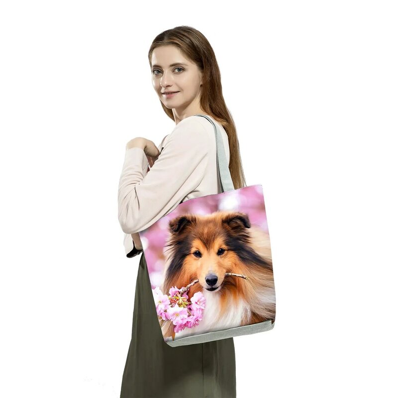 Casualowa szorstka z nadrukiem z psem zwierząt na zewnątrz przenośne torebki damska torba na ramię podróżna kosmetyczka plażowa torba na zakupy dla pań