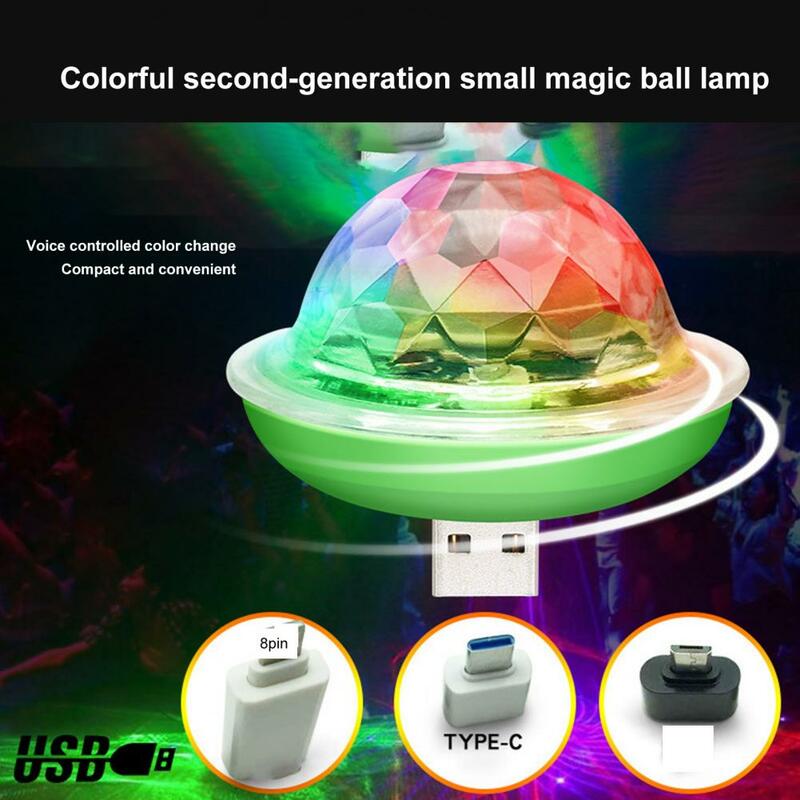 Lumières boule Chang activées par le son, lumière de scène rotative LED RVB pour téléphone portable et ordinateur portable, mini lumière de fête DJ super lumineuse pour bar
