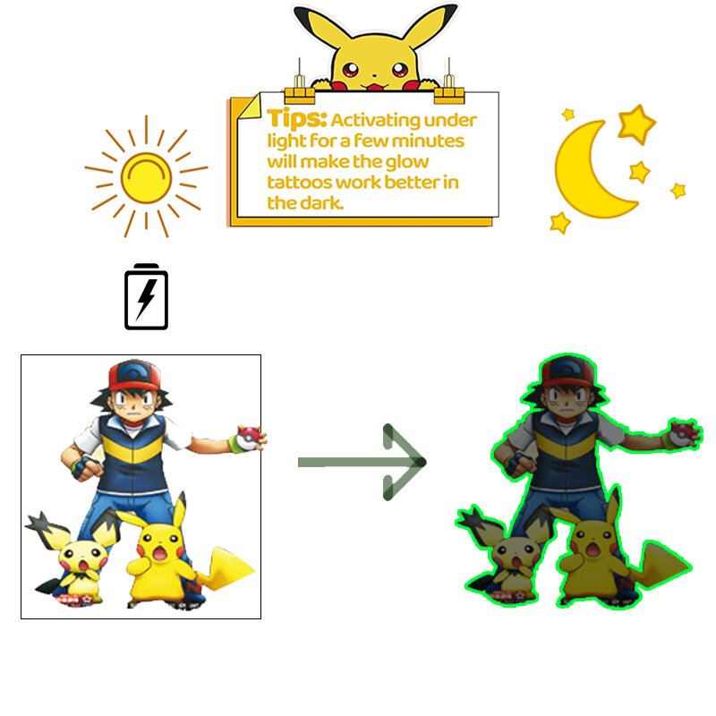 Pokemon Lichtgevende Tatoeages Voor Kinderen Pikachu Stijlen Tijdelijke Tatoeages Stickers Jongens Meisjes Glow Feestartikelen Geschenken Voor Kinderen