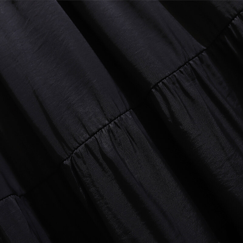 Vestido feminino casual preto para festa, saia tamanho grande, tecido de nylon e rayon, solto e confortável, versão tudo em um, para primavera