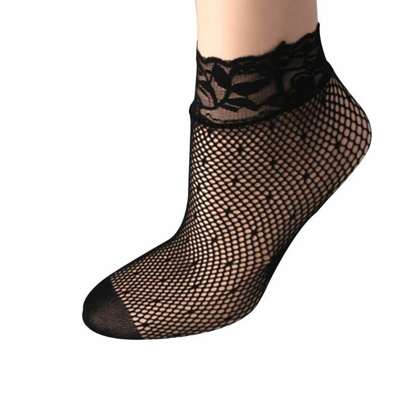 Calcetines cortos por encima del tobillo para mujer, malla de rejilla, encaje Floral negro, Sexy, Verano