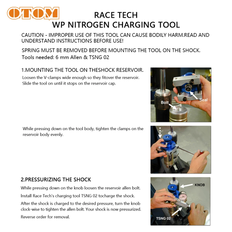 OTOM Kit de herramientas de carga de nitrógeno para motocicleta, para todos los amortiguadores de suspensión con un depósito que absorben WP, ATV, UTV, Motocross, Universal