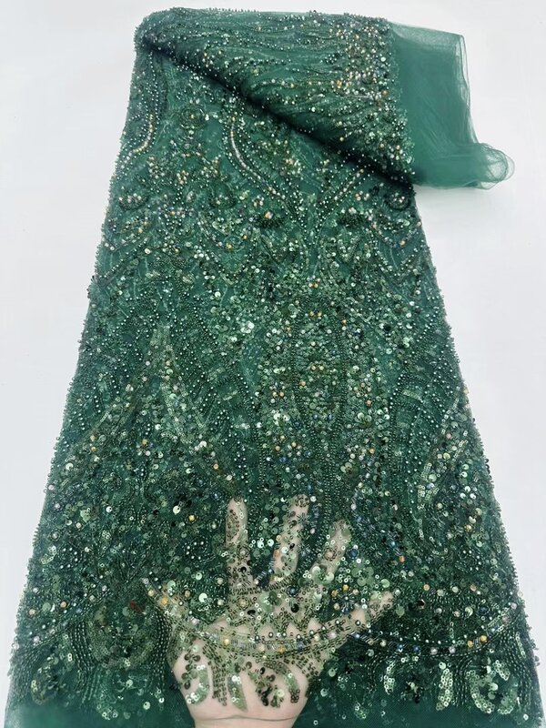 Tela de encaje de lentejuelas africanas, bordado 3D de alta calidad, cuentas de flores francesas, encaje de red Nigeriano para vestido de fiesta de boda, lo último de 2024