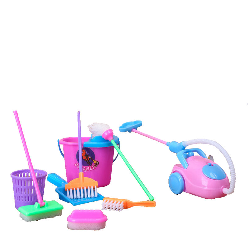 مجموعة أدوات تنظيف محاكاة للأطفال ، بيت اللعب المنزلية ، اكسسوارات لعبة ، 9 قطعة لكل مجموعة