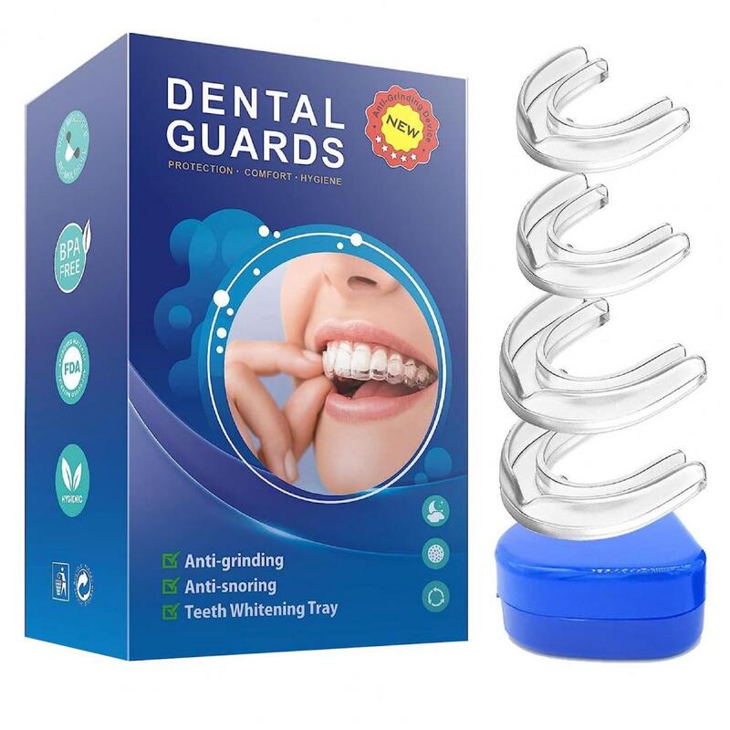 Pelindung mulut silikon, 4 buah/set pelindung mulut Anti mendengkur kawat gigi tidur mencegah mendengkur kawat gigi