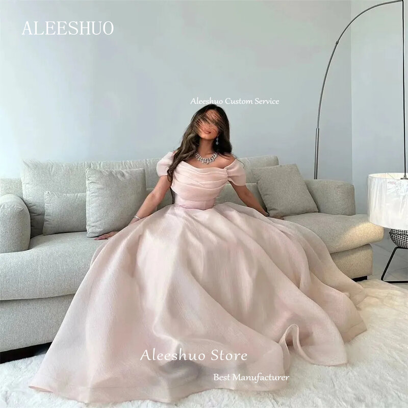 Aleeshuo Sky Blue Prom Dressess Organza Strapless Puffy Evening Dress Custom Simple A-line Pleat Saudi Arabia 2024