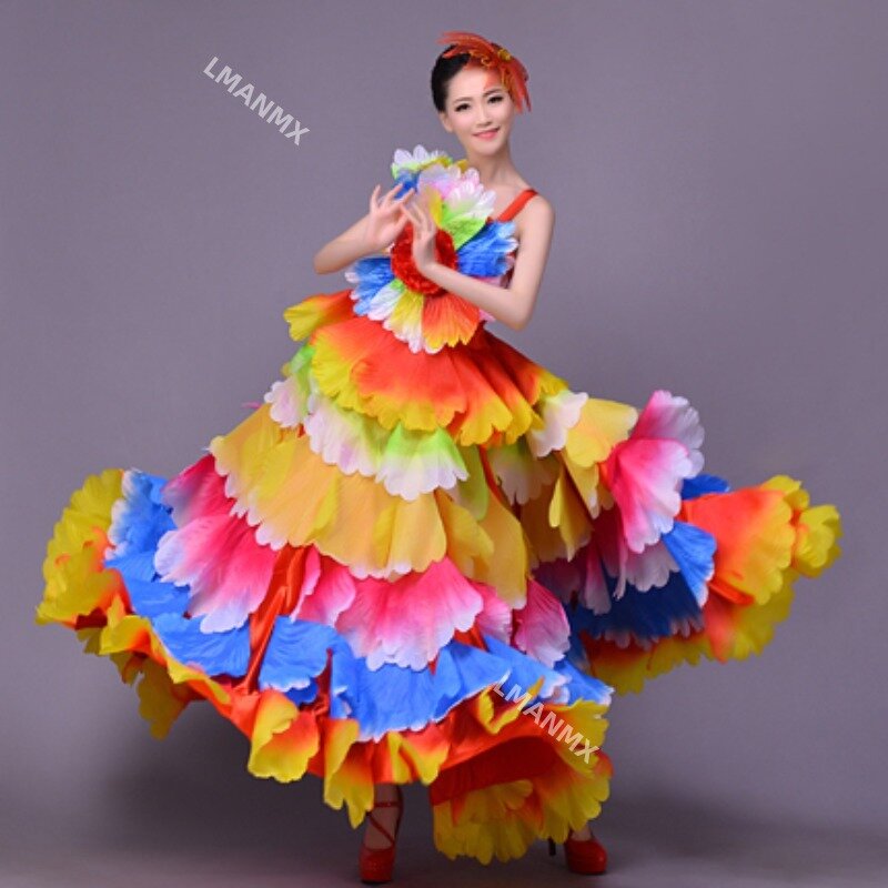 여성용 스페인 플라멩코 드레스, 무대 코스튬, 투우 댄스 원피스, 긴 로브, 플라멩코 파일, 소녀 코스튬, 360 도