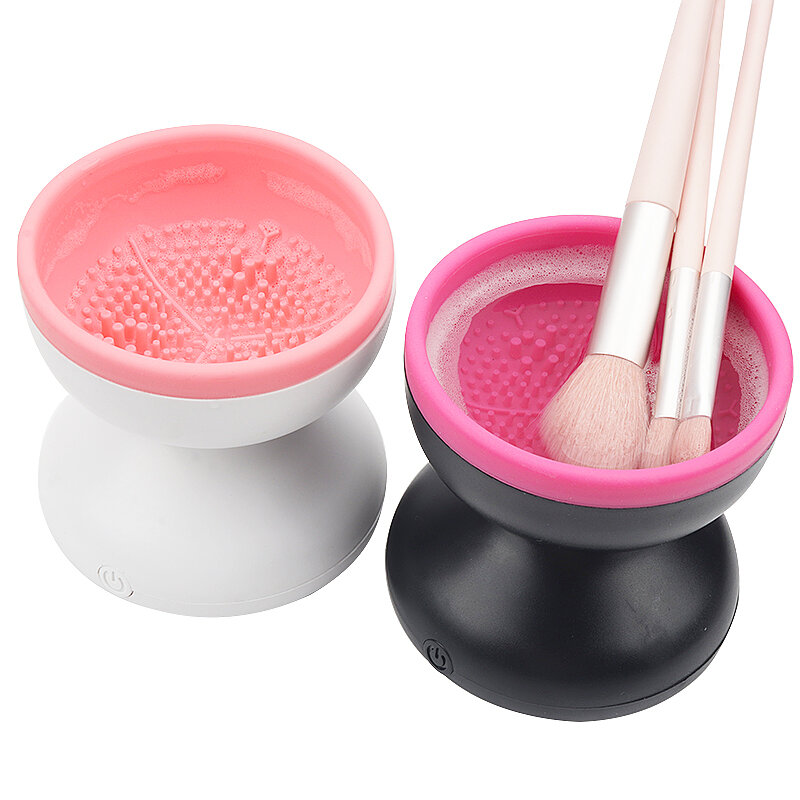 Limpiador de brochas de maquillaje portátil Usb, herramienta de limpieza de cepillo cosmético eléctrico de silicona, dispositivo giratorio de lavado automático
