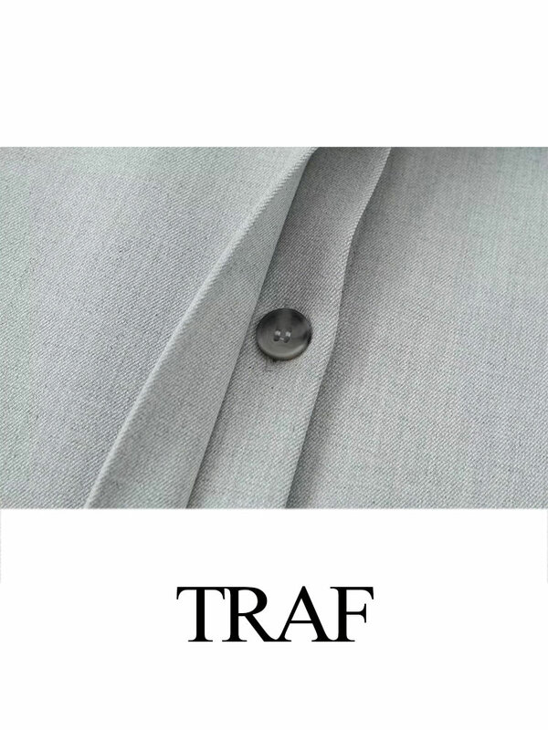 TRAF-Casaco chique curto com bolso para mulheres, casaco feminino, casacos elegantes, manga comprida, botão oculto, na moda, lapela nova, primavera, 2022