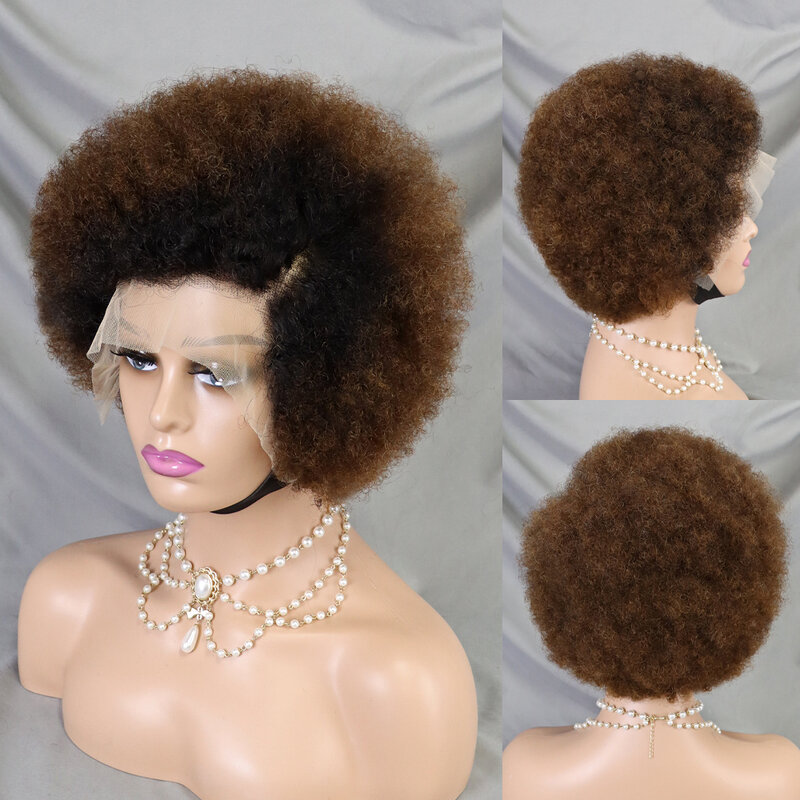 【13X4】афро кудрявые вьющиеся кружевные передние парики, человеческие волосы естественного цвета, афро боковая часть, натуральная линия волос 13X4, безклеевые короткие человеческие волосы