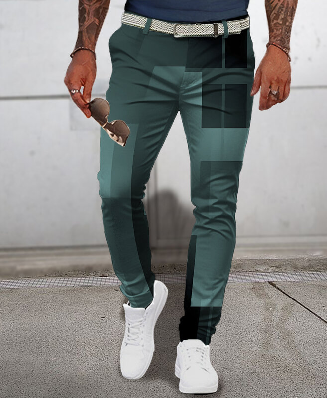 2024กางเกงขายาวลายตาราง celana setelan ผ้ายืดสำหรับผู้ชายฉบับภาษาเกาหลีแบบหลายสีมีกระเป๋า
