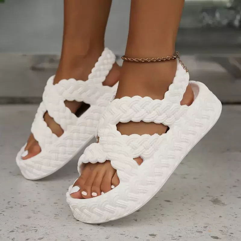 2024 New Niche Fashion Knitted Platform Sandals for Women Summer Breathable Beach Shoes for Women Muffin Bottom Comfort