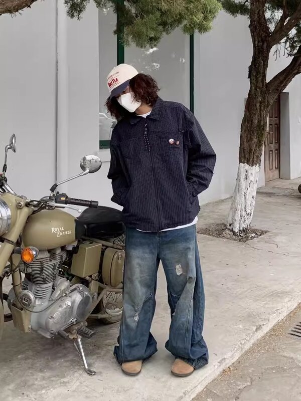 REDDACHiC Dirty Wash Jeans larghi strappati da uomo Grunge Y2k Patchwork a vita alta pantaloni in Denim a gamba larga Vintage Streetwear