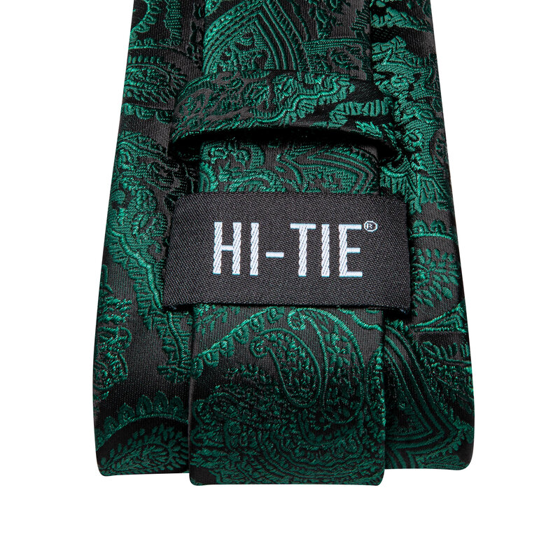 Hi-Tie Designer Paisley Black Green Elegant Tie for Men Fashion Brand Wedding Party Necktie Handky Cufflink Wholesale Business