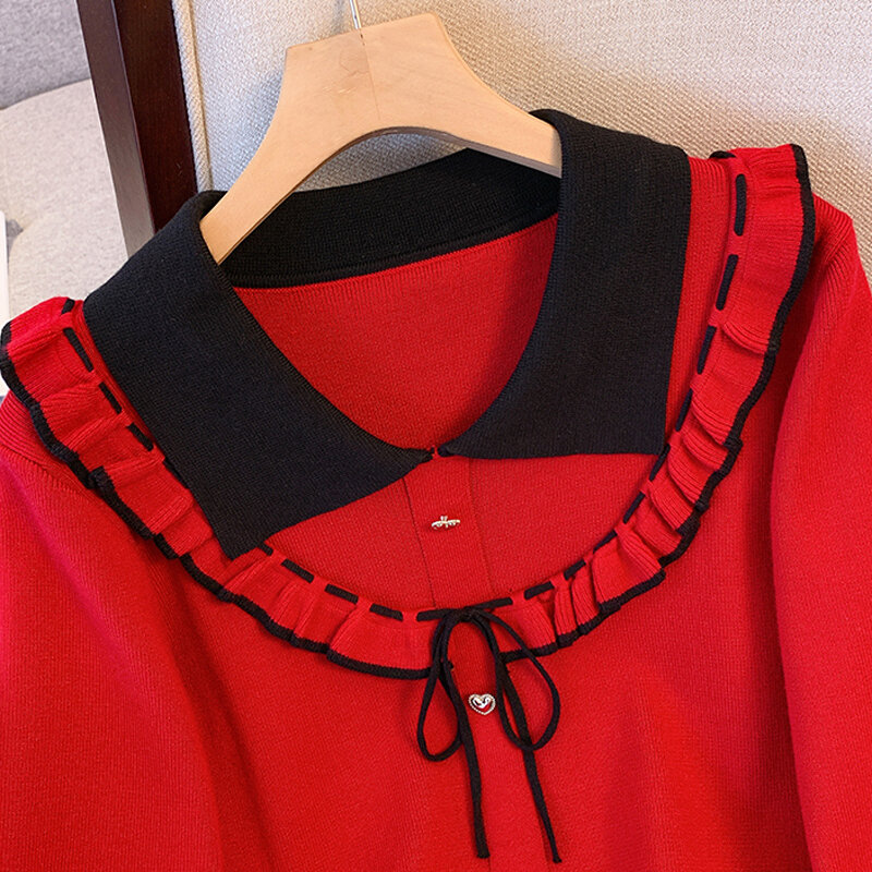 Jesienno-zimowa elegancka dwuczęściowa komplet dla kobiet 2023 dzianinowe rozpinany sweter bluzki i spódnica trzy czwarte damskie 4XL casualowe garnitur Slim fit