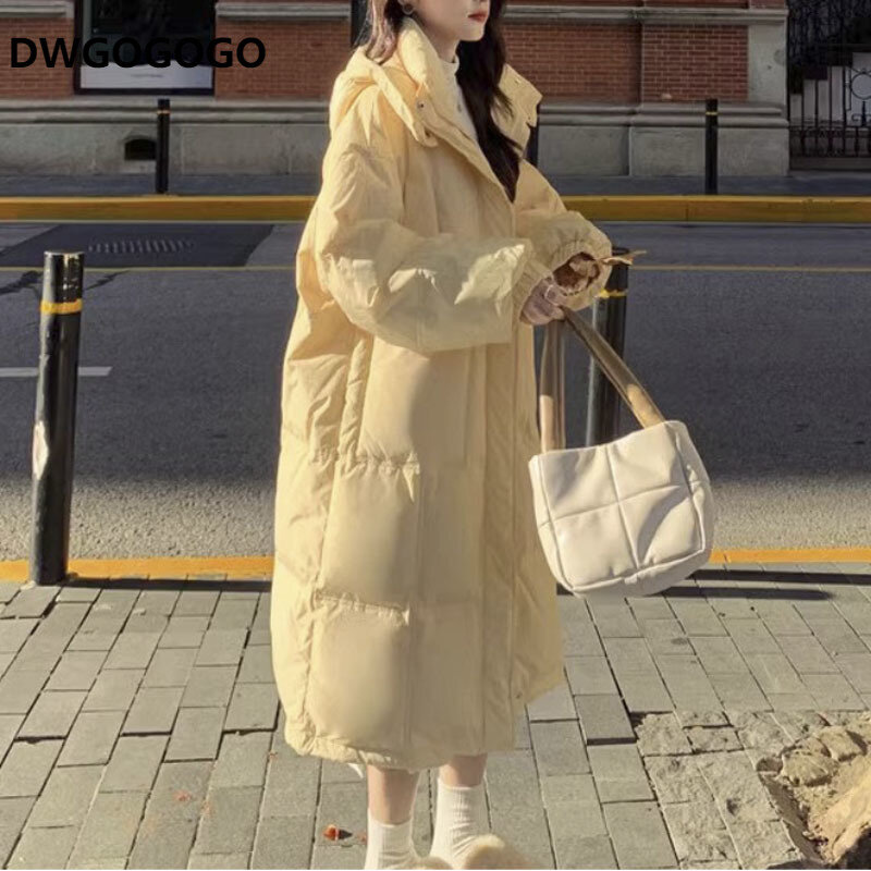 سترات شتوية 2023 للنساء معطف طويل غير رسمي معطف منتفخ سترة فضفاضة بقلنسوة معطف كبير الحجم مع سحاب دافئ