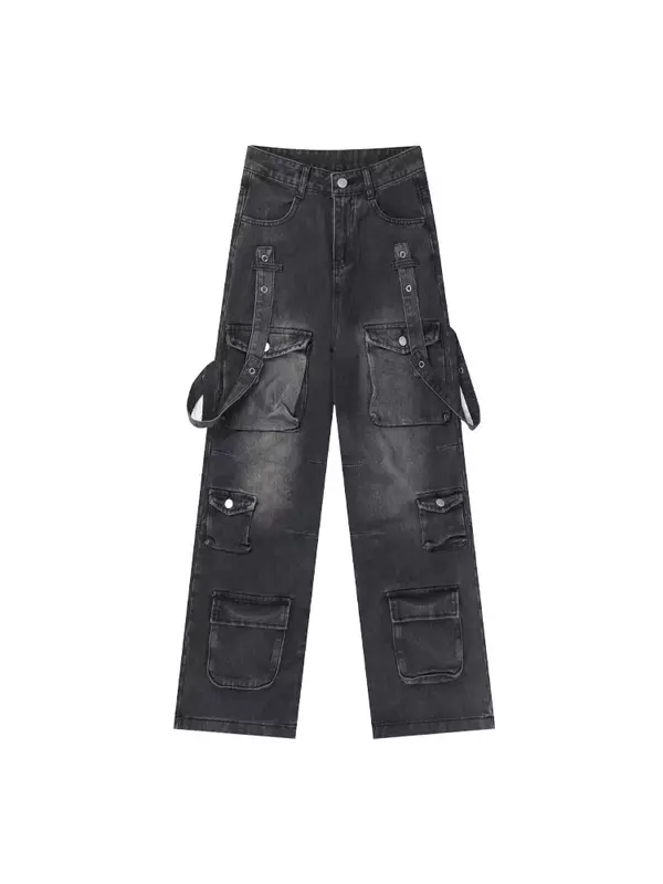 Женские Черные Готические джинсы-карго в стиле Харадзюку, большие мешковатые джинсовые брюки Y2k, Широкие джинсовые брюки, винтажная одежда в стиле эмо 1920-х, 2000