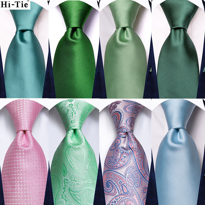 Zielono-niebieska jednolity jedwab krawat ślubny dla mężczyzn ze spinkami do mankietów prezent męski krawat projektantki mody na imprezę biznesową dropshipping