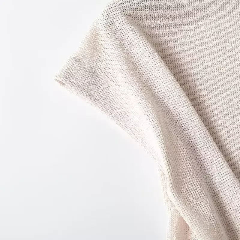 Suéter de punto de cuello alto para mujer, camiseta de manga corta Retro, Top elegante, nuevo diseño minimalista, moda 2023