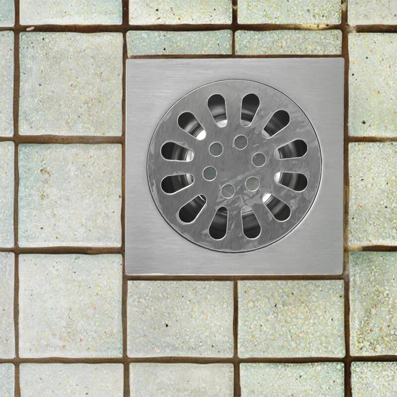 Square Shower Drain Floor Drain Easy Installation Grid Pattern Perfect Size Removable Cover Easy Cleaning Bathroom