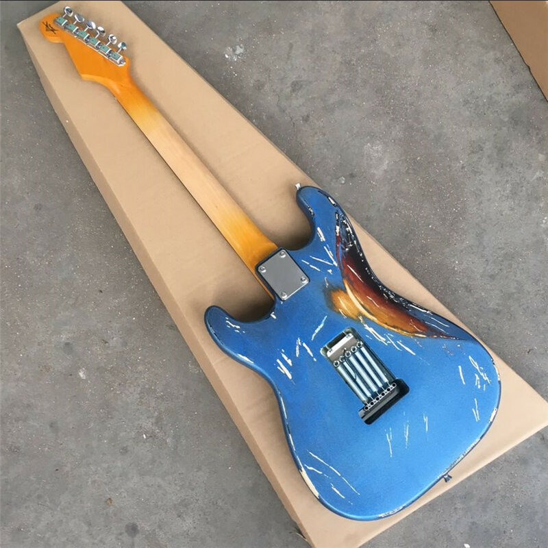 The new 6-string heritage electric guitar features a sunset color set in metallic blue. All colors are available, free shipping,