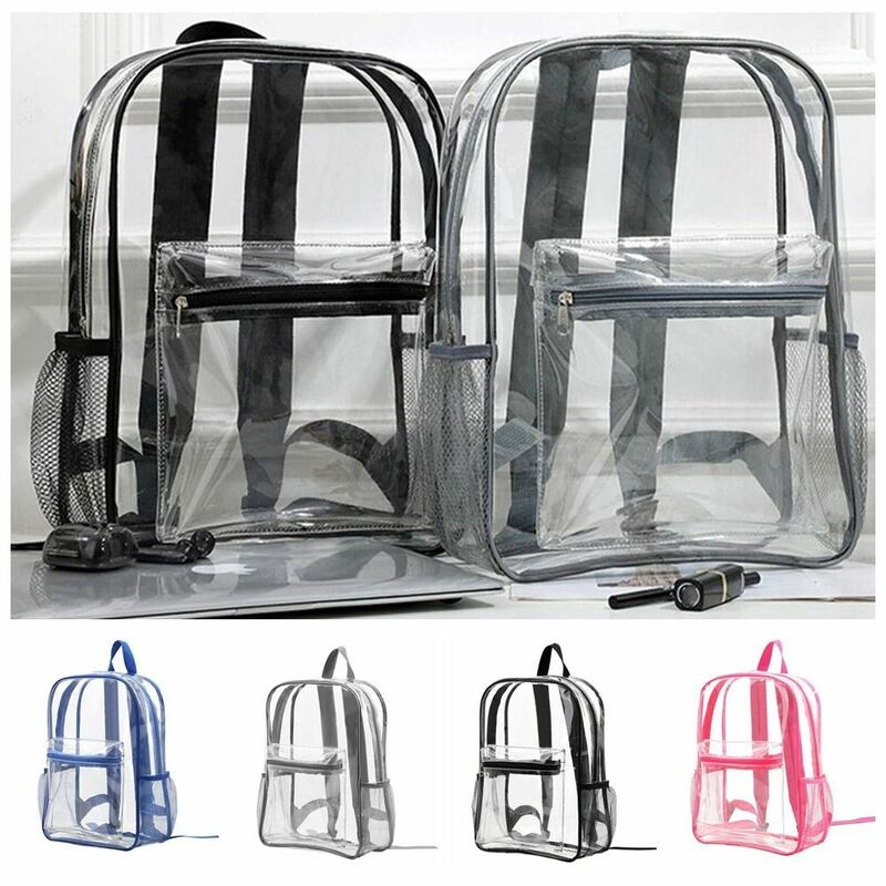 กระเป๋าเป้สะพายหลังแบบโปร่งใสความจุสูงแบบลำลองมีซิปกันน้ำใสกระเป๋านักเรียนกระเป๋าเป้สะพายหลัง PVC มองเห็นได้