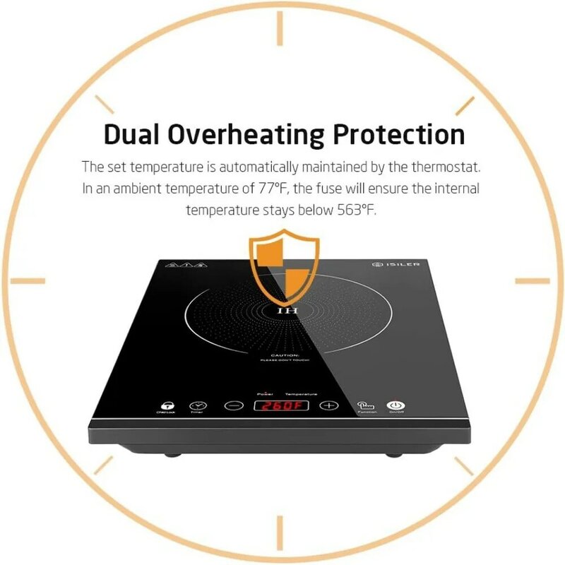 1800WCooker Hot Plate with Kids Safety Lock, 6.7" Heating Coil, 18 Power 17 Temperature Setting Countertop Burner with Timer