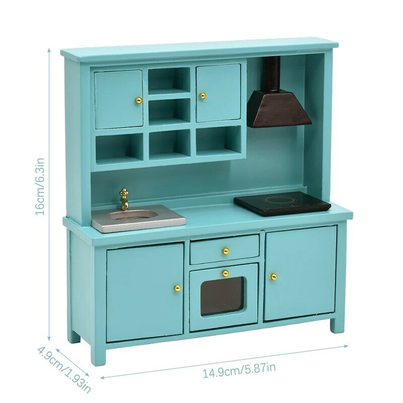 1/12 dollhouse mini armário de cozinha de madeira modelo brinquedos em miniatura bancada pia fogão gabinete móveis casa boneca acessórios