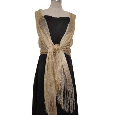 Robe de Soirée Élégante avec Châle pour Femme, Écharpes à Fil localité et Argenté, Nouvelle Collection 2023