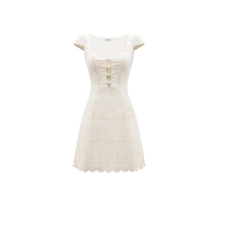 Vestido de retazos de encaje ajustado minimalista blanco crema de alta calidad para mujer, vestido elegante de tela texturizada, Y2k, Verano